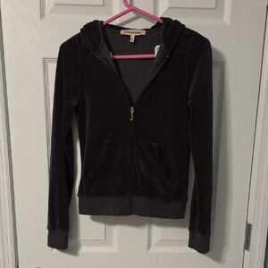 Vintage Y2k Juicy Couture VELOUR Charcoal Grey Zip Up Hoodie Sz. S Gold J Pull
